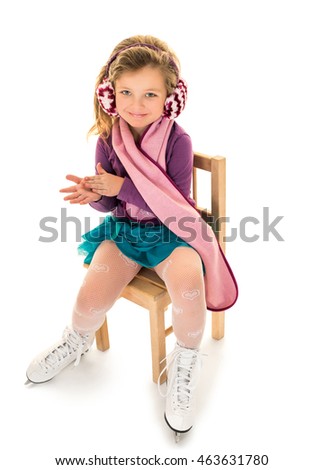 Cute little skater is sitting on a chair-Isolated on white background