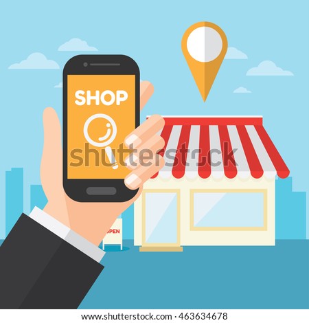 shop , store location. gps application. smartphone search. vector illustration.