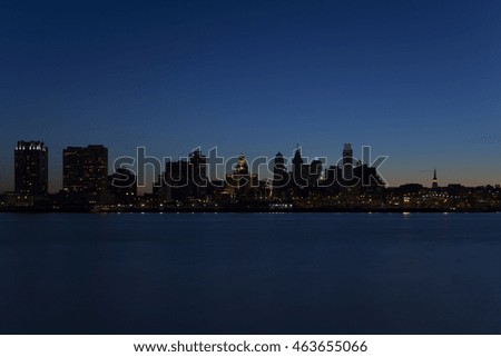 Philadelphia Skyline sunrise twilight early morning with a blue sky