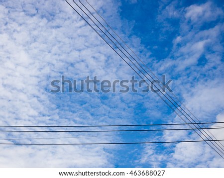 Blue sky and white cloud with electric power line , Picture concept related idea.