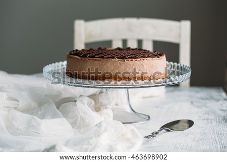 Chocolate cheesecake on a white background