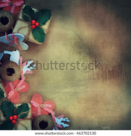 Christmas border on the wooden background