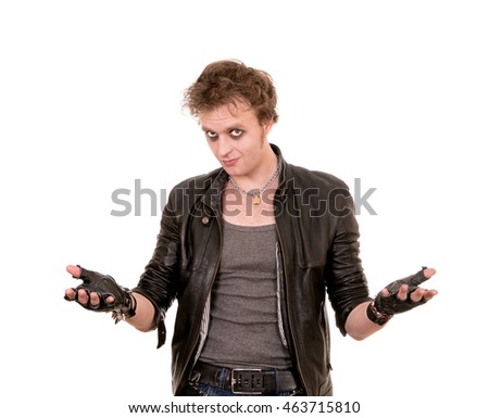 young man in a leather jacket on a white background