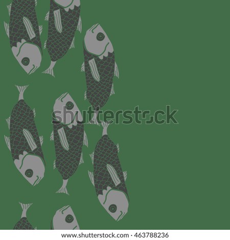 Vertical seamless sea  pattern,   hole, spots,waves,scale, fishes, doodles,  copy space . Hand drawn.