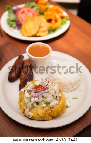Mofongo, Puerto Rican Dish Made of Fried Plantain and Topped with Meat Royalty-Free Stock Photo #463817441