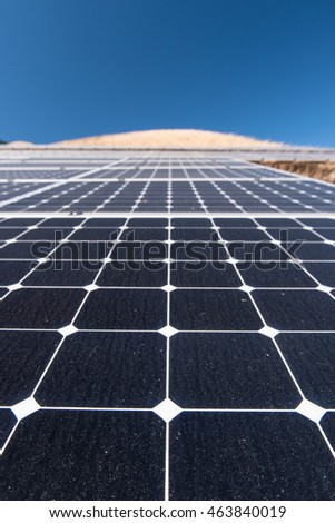 Close-up of solar panels on a hill in California