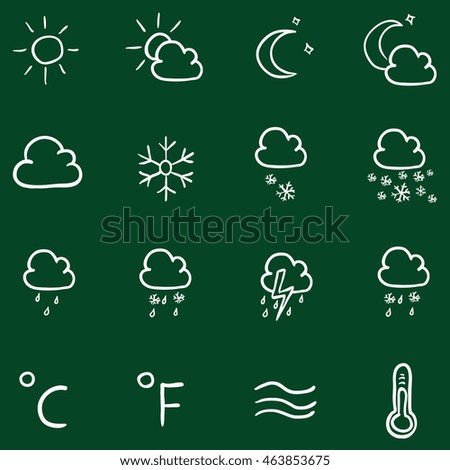 Vector Set of Chalk Doodle Weather Icons