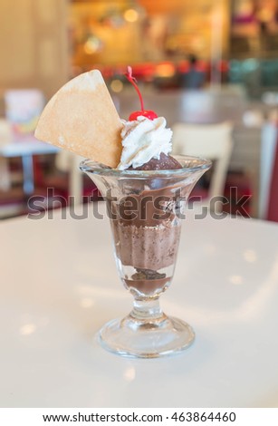 chocolate sundae ice-cream in cafe