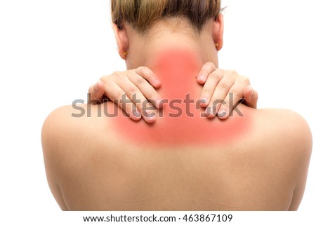 Girl with shoulder pain isolated on white background