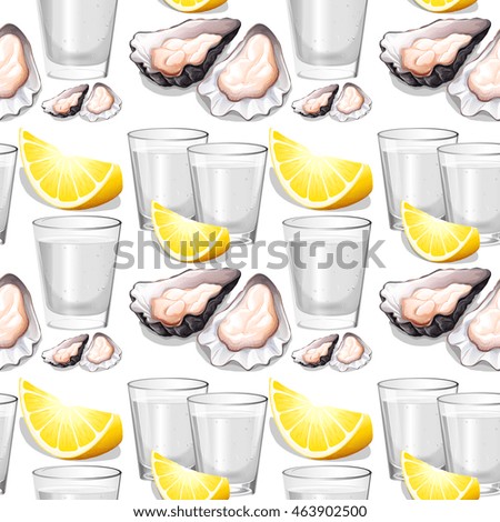 Seamless background with oysters and lemons illustration