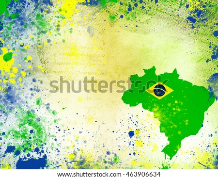Vintage photo of Brazil map and the colors of the flag                               