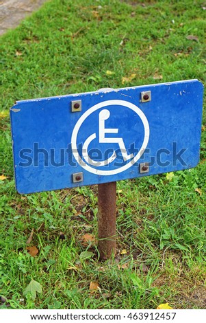Handicap blue plaque sign international symbol of wheelchair access