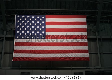 Large American flag in Warehouse