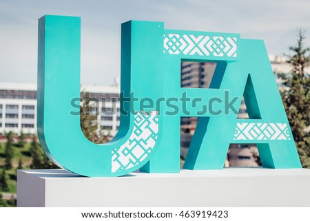 Ufa letters in the center of the capital of the Republic of Bashkortostan