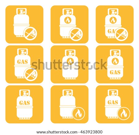 Set of camping stove and gas bottle icons. Vector illustration.

