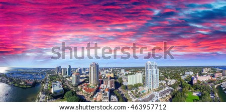 Sunset over Saint Petersburg, Florida - USA. Aerial view.