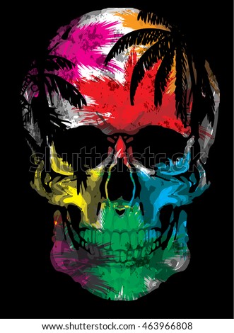 Beautiful hand drawn sketch illustration the skull on the watercolor background