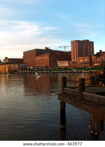 Cleveland Ohio City Skyline by a Dock