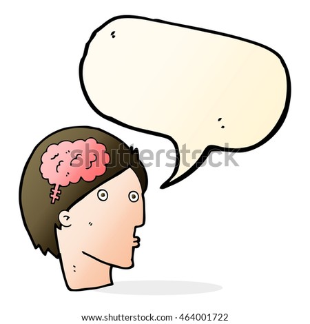 cartoon man with brain symbol with speech bubble
