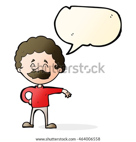 cartoon man making camp gesture with speech bubble