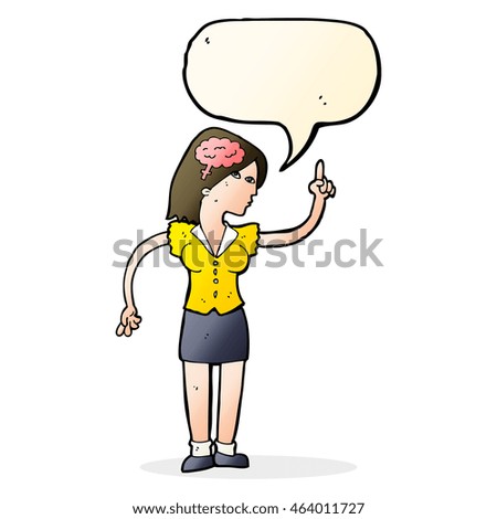 cartoon woman with clever idea with speech bubble