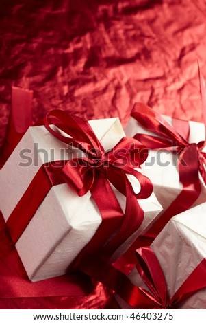  Beautiful gift boxes on the red background