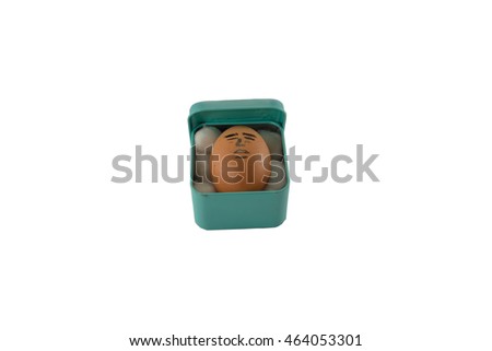 sleepy brown egg deep sleep in a box on white background isolated