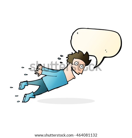 cartoon drenched man flying with speech bubble