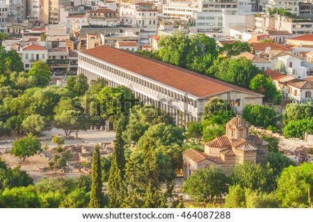Top view at the Ancient Agora of Athens, Greece. Royalty-Free Stock Photo #464087288