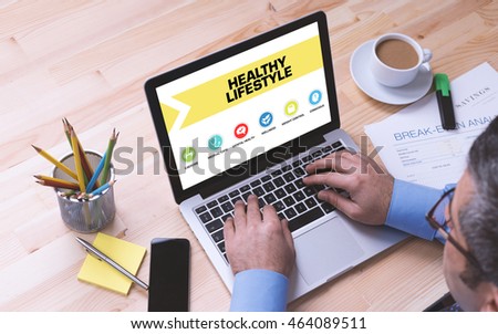 Healthy Lifestyle Concept on Laptop Screen Royalty-Free Stock Photo #464089511