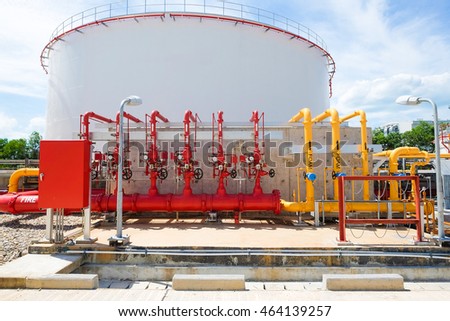 Water and foam for fire protection system in power plant or refinery