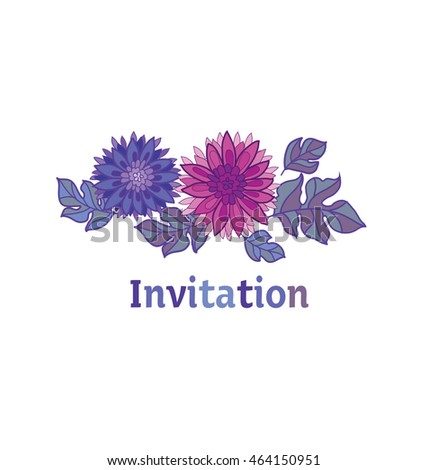 chrysanthemum flower design element for invitation.  aster floral decorative vector illustration. fall blossom in violet colors motif. autumn flowers rustic peasant style template