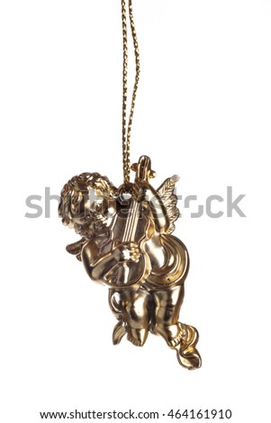 Golden christmas angel, tree ornament decoration isolated over white background