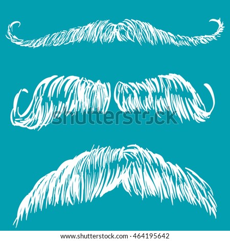 Hand drawn mustache set on a blue background
