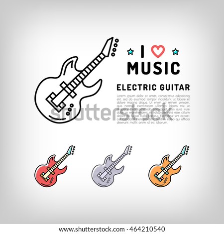 Electric guitar isolated vector illustration. Modern art thin line of the classical guitar icon, music instrument logo flat design
