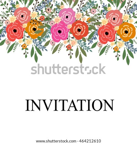 Wedding invitation sample with wreath of beautiful flower and design wording