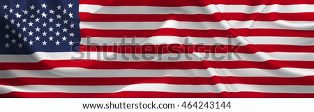 United States waving flag wide format. American flag flowing. USA national mark.