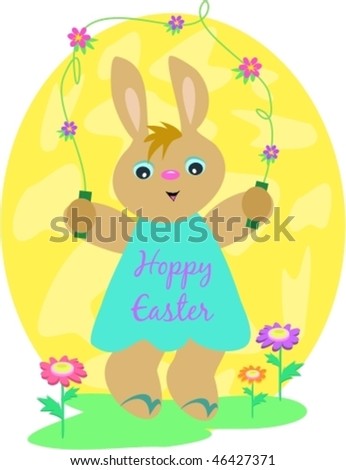 Happy Easter Rabbit Jumping Rope Vector