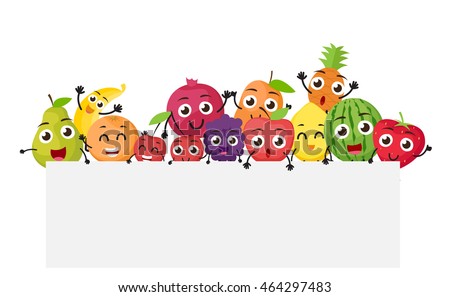 Various fruits cartoon with blank sign