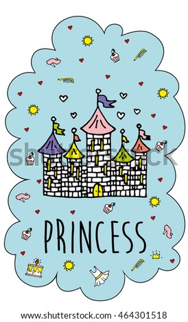 Magic Fairy Tale Princess Castle. Stylish card. Cover. Vector Illustration. Eps 10