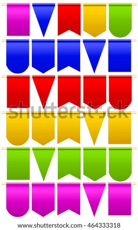 Set festival flags of different colors and shapes. White background.