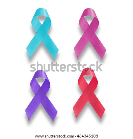 Realistic color ribbon, breast cancer awareness symbol, isolated on white        