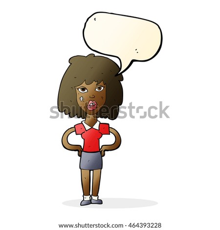 cartoon tough woman with speech bubble