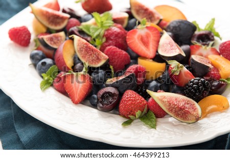 Assortment of Freshly Picked Berries Served on White Platter