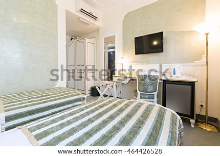 Interior of luxury double bed hotel room

