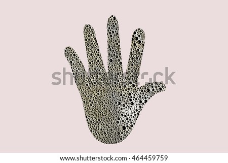 silhouette of palm. foam bubbles on the background