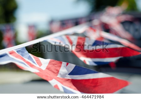 UK Union Jack Bunting fluttering in the wind