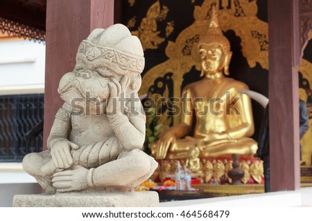 The Sleeping Monkey Statue in The Temple (This picture is taken in a public area and be permitted to take picture for sale)