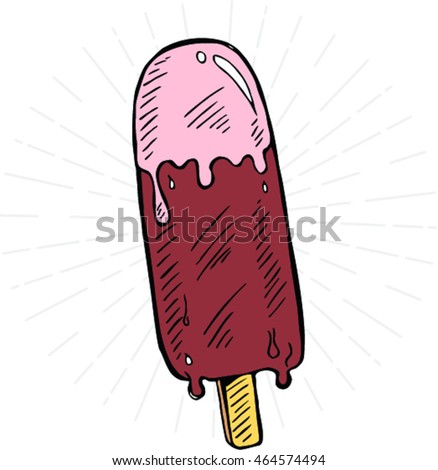 Doodle stick ice cream . Hand drawing vector illustration.