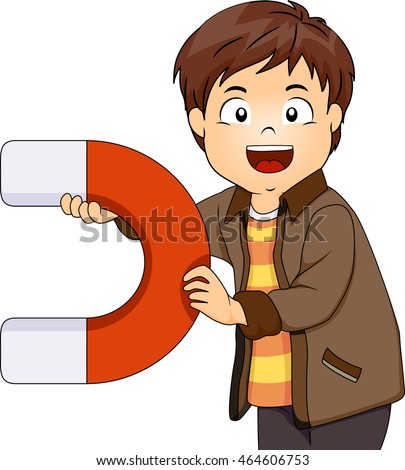 Illustration of a Little Boy Playing with a Big Magnet
